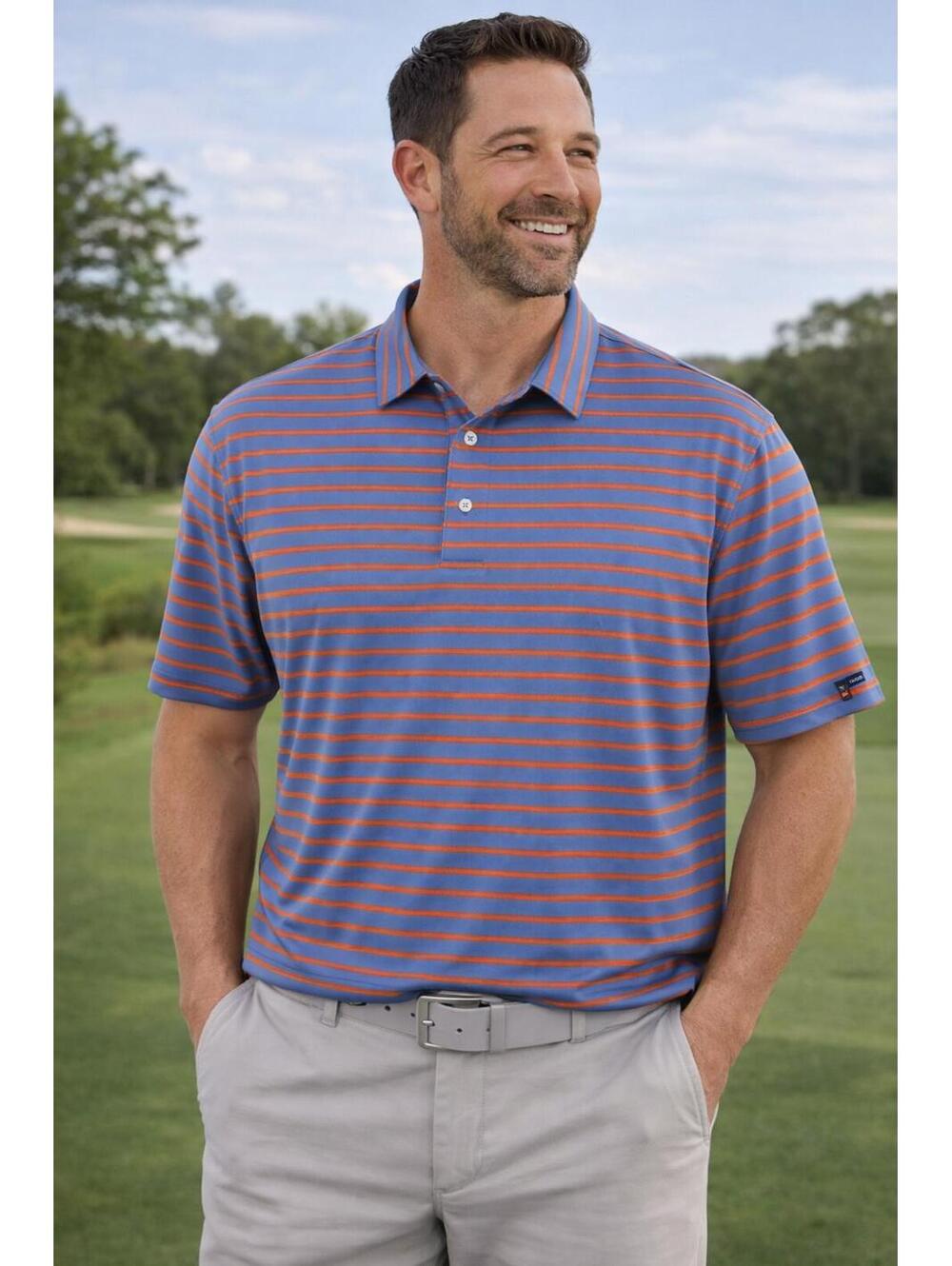 KJUS Men’s Golf Polo Shirt 3XL 58 Comfort Blue Orange Striped Short Sleeve